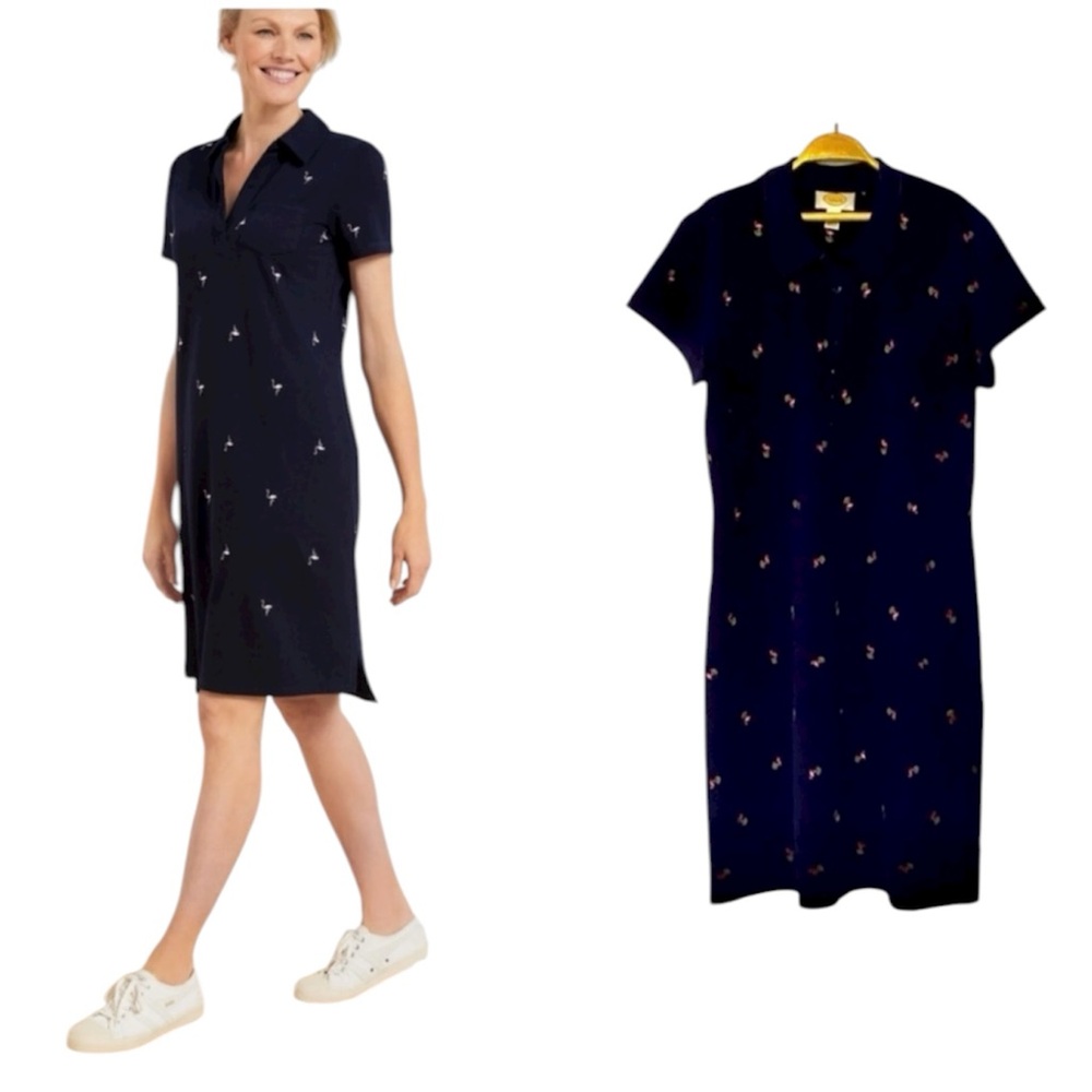 Talbots Sz S Embroidered Flamingo Polo Midi Dress